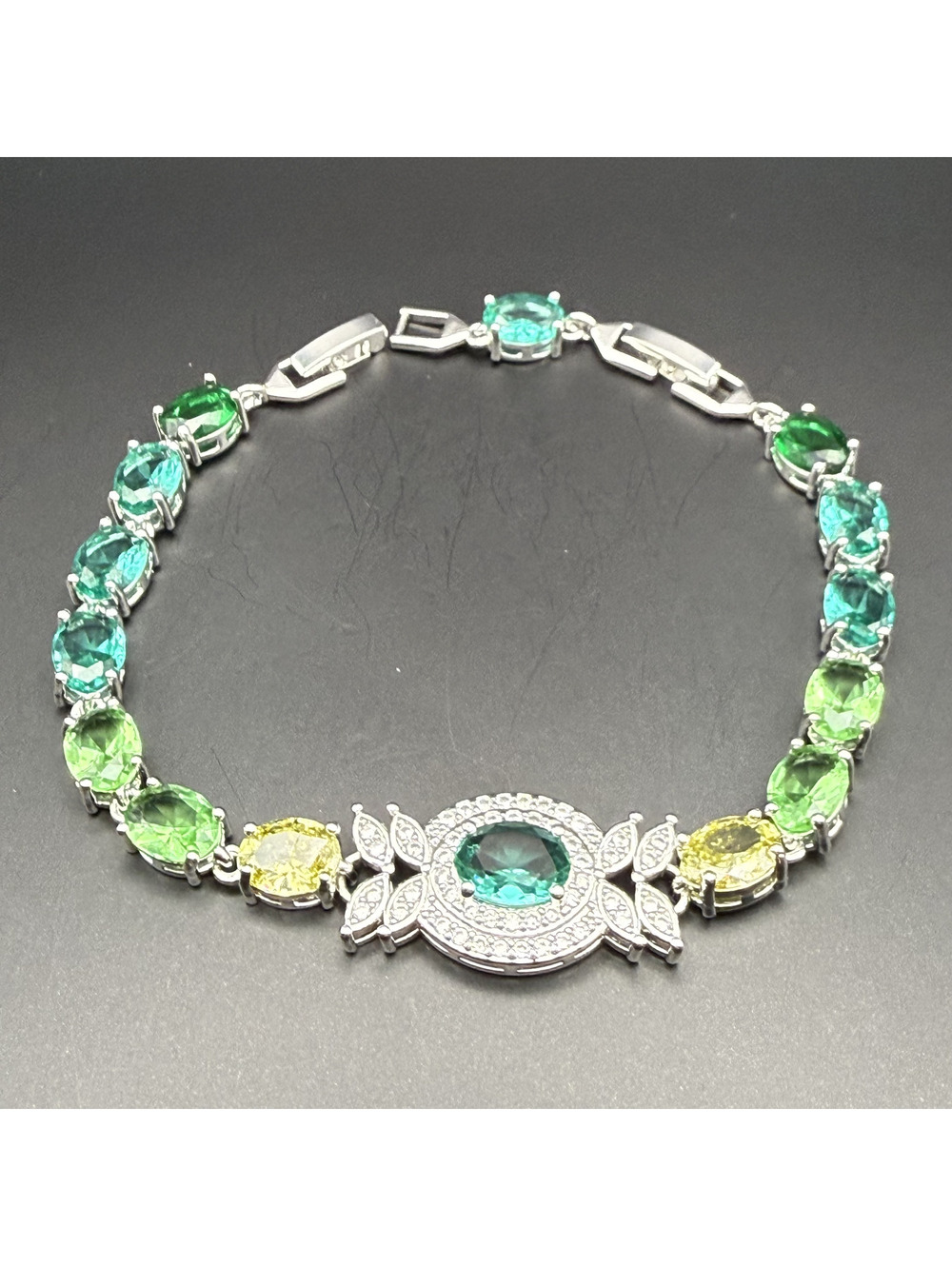 candy+clover elite aqua green gradient crystal 14k white gold plated bracelet